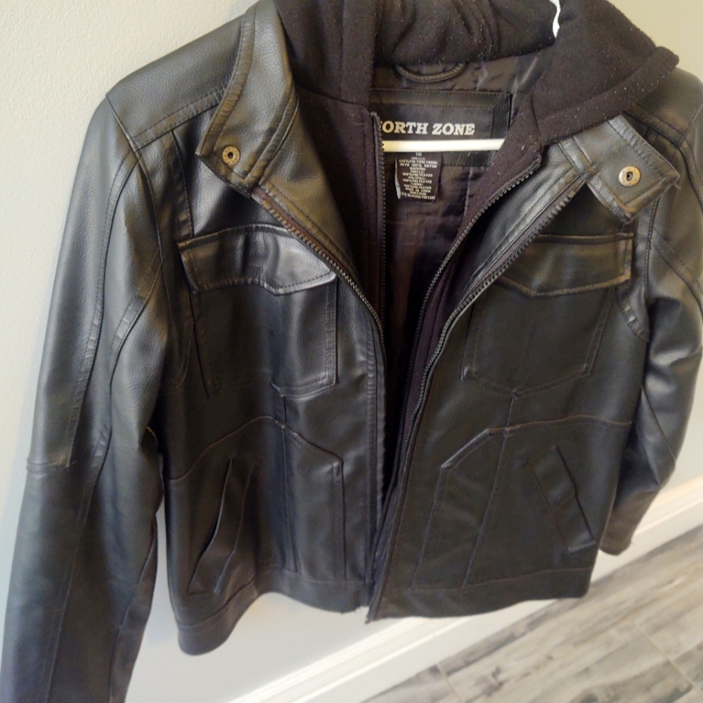 Adult small black leather jacket